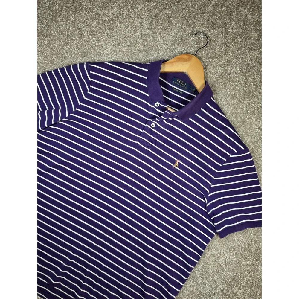 Polo Ralph Lauren Men's Large Pima Soft Touch Striped Polo Shirt Purple White